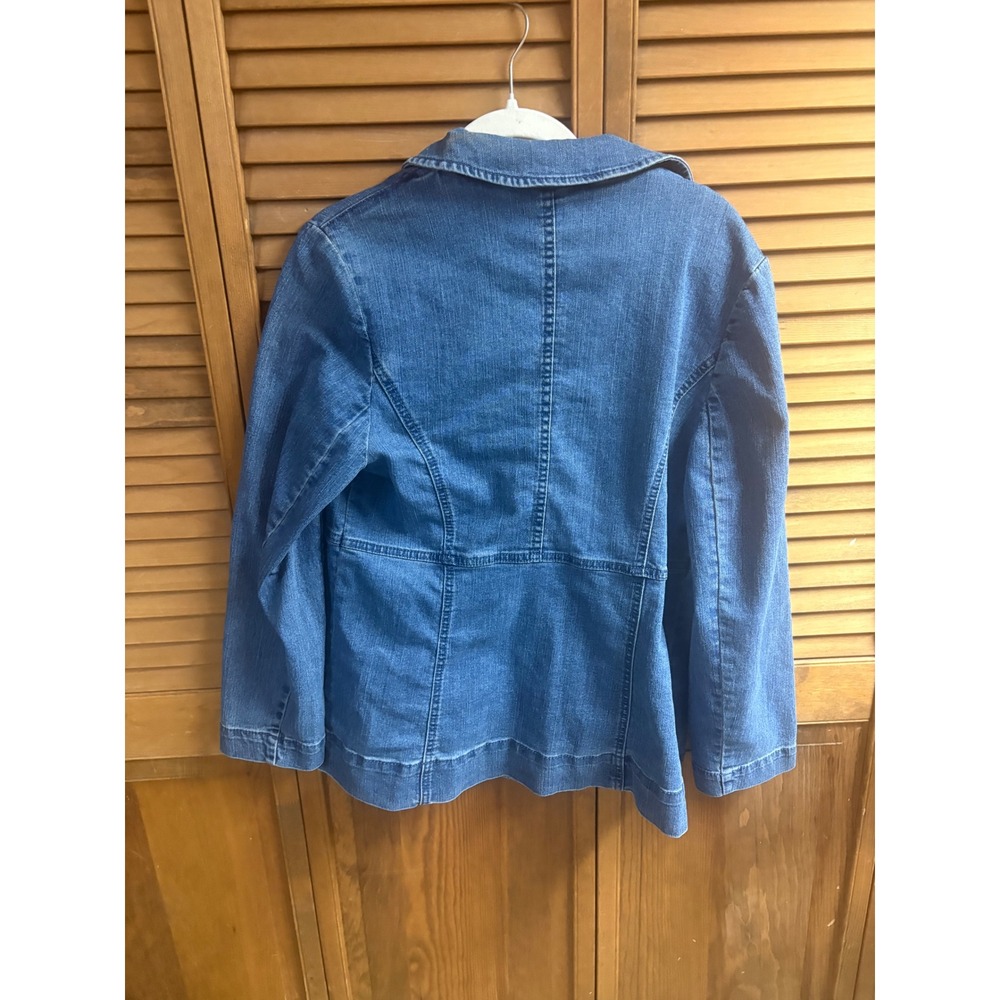 Susan Graver Denim Blazer Jacket Medium Wash Blue Button Front Womens Size M - Picture 3 of 4